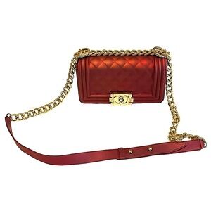Matte Red Jelly Rubber Faux Quilted Bag Chain Handle and Strap